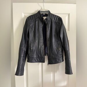 Boss Leather Jacket - Navy - Small